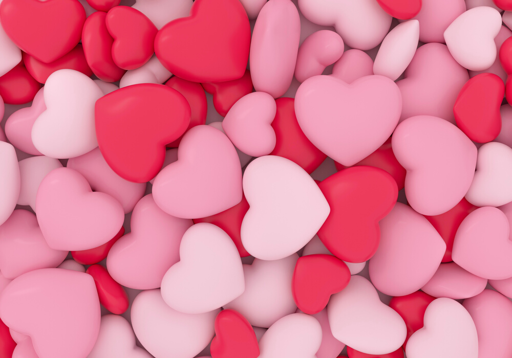 Close up of hearts on full heart background. Valentine's Day